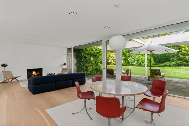Dining room, Fireplace, Interior, Living room, Pendant Lights, Wood Texture Flooring