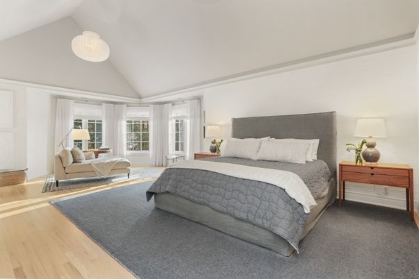 Bedroom, Interior, Pendant Lights, Wood Texture Flooring