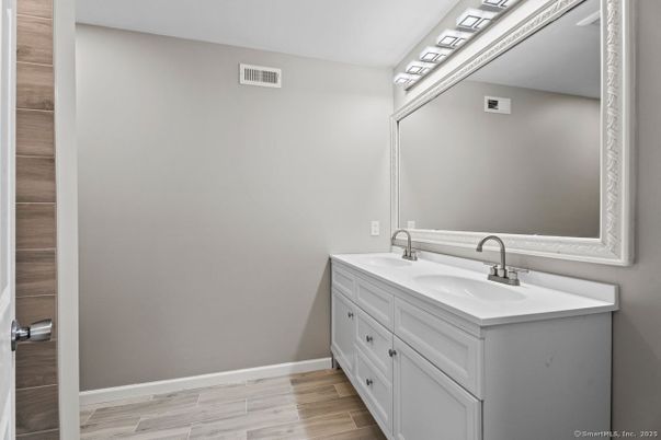 Bathroom, Dual Sink Vanities, Interior, Wood Texture Flooring
