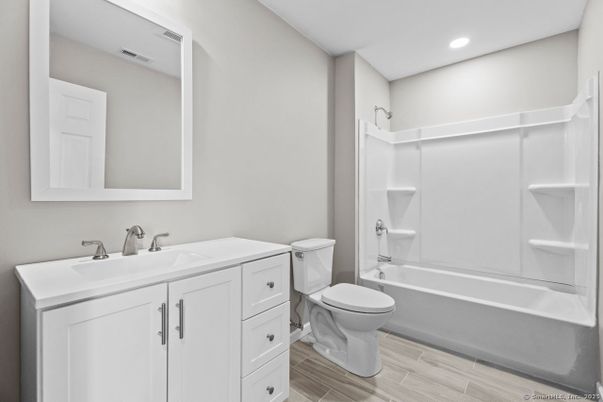 Bathroom, Interior, Recessed Lighting, Wood Texture Flooring