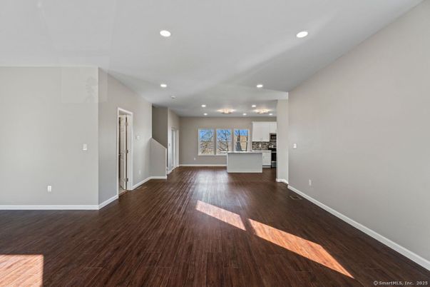 Empty room, Interior, Kitchen, Recessed Lighting, Wood Texture Flooring