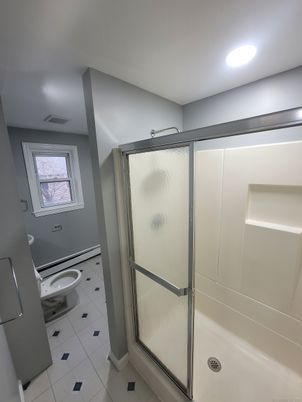 Bathroom, Glass Shower, Interior, Recessed Lighting