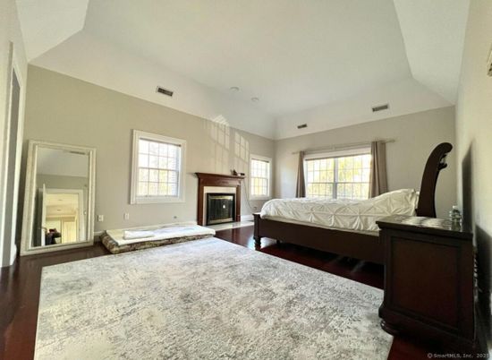 Bedroom, Fireplace, Interior, Wood Texture Flooring