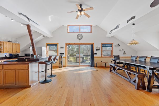 Dining room, Interior, Pendant Lights, Wood Texture Flooring