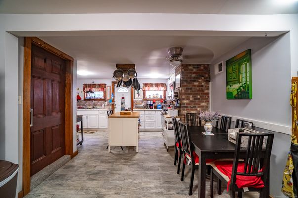 Dining room, Interior, Stone Walls, Wood Texture Flooring