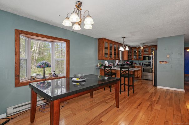 Dining room, Interior, Kitchen, Pendant Lights, Wood Texture Flooring