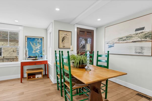 Dining room, Interior, Recessed Lighting, Wood Texture Flooring