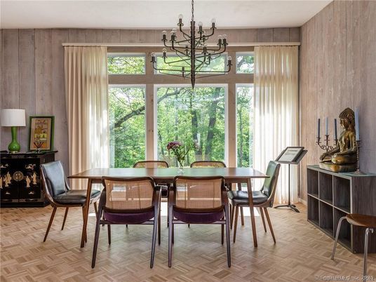 Chandelier, Dining room, Interior, Wood Texture Flooring