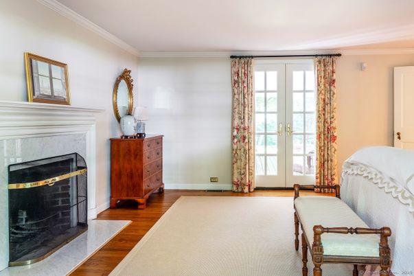 Bedroom, Fireplace, Interior, Wood Texture Flooring