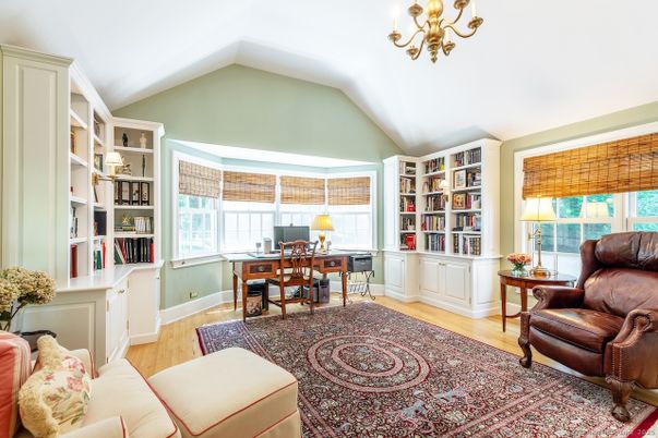 Chandelier, Home Office, Interior, Wood Texture Flooring