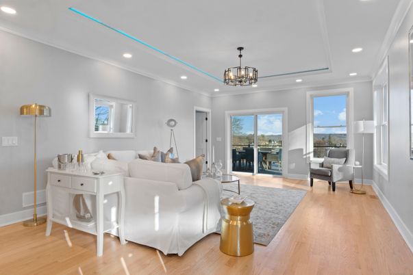 Chandelier, Interior, Living room, Recessed Lighting, Wood Texture Flooring