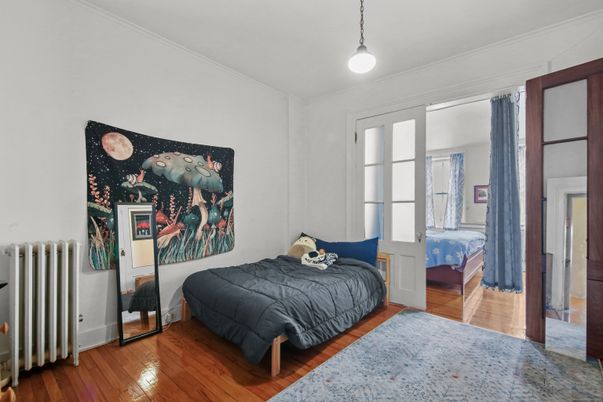 Bedroom, Interior, Pendant Lights, Wood Texture Flooring