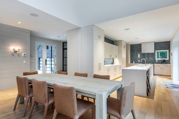 Dining room, Interior, Kitchen, Recessed Lighting, Wood Texture Flooring