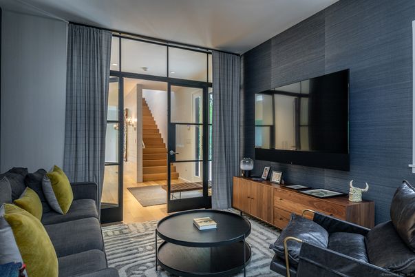 Interior, Living room, Recessed Lighting, Wood Texture Flooring