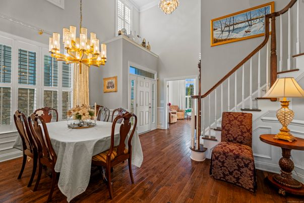Chandelier, Dining room, Interior, Pendant Lights, Wood Texture Flooring