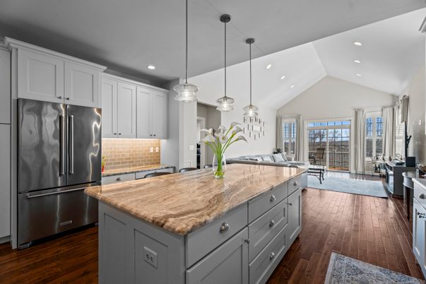 Interior, Kitchen, Living room, Pendant Lights, Recessed Lighting, Stainless Steel Appliances, Wood Texture Flooring