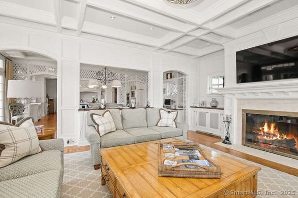 Fireplace, Interior, Kitchen, Living room, Pendant Lights, Wood Texture Flooring