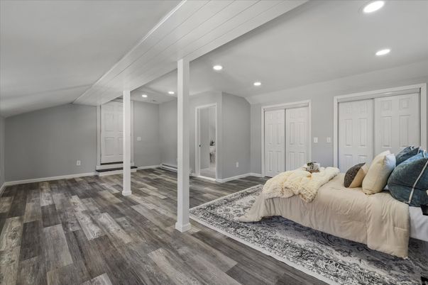 Bedroom, Interior, Recessed Lighting, Wood Texture Flooring