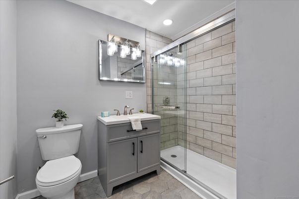 Bathroom, Glass Shower, Interior, Recessed Lighting