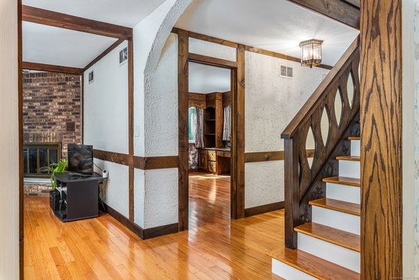 Interior, Stone Walls, Wooden Beams, Wood Texture Flooring