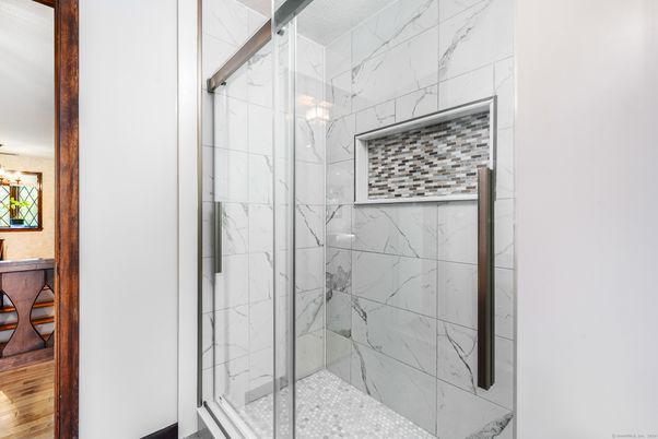 Bathroom, Glass Shower, Interior, Marble Walls