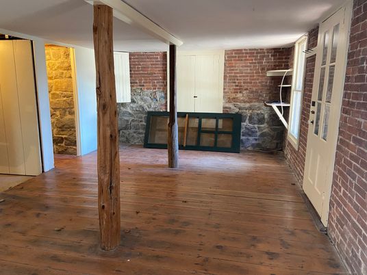 Empty room, Fireplace, Interior, Stone Walls, Wood Texture Flooring