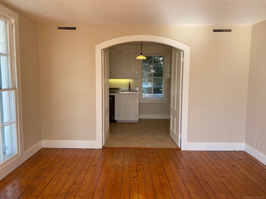 Empty room, Interior, Kitchen, Pendant Lights, Wood Texture Flooring