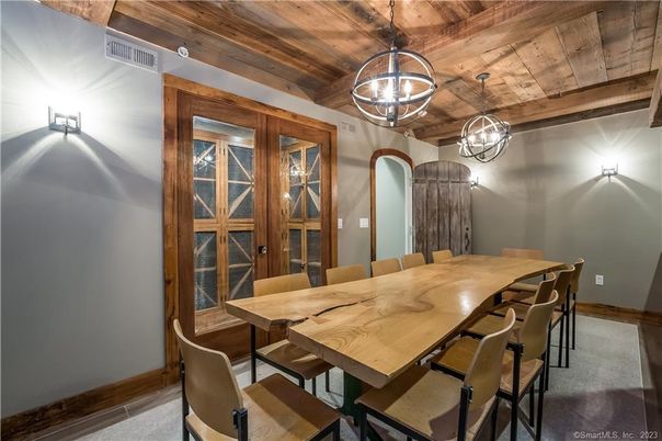 Dining room, Interior, Pendant Lights, Wooden Ceilings