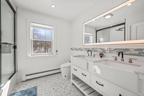 Bathroom, Dual Sink Vanities, Glass Shower, Interior, Recessed Lighting