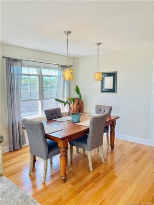 Dining room, Interior, Pendant Lights, Wood Texture Flooring