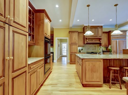 Interior, Kitchen, Pendant Lights, Recessed Lighting, Wood Texture Flooring