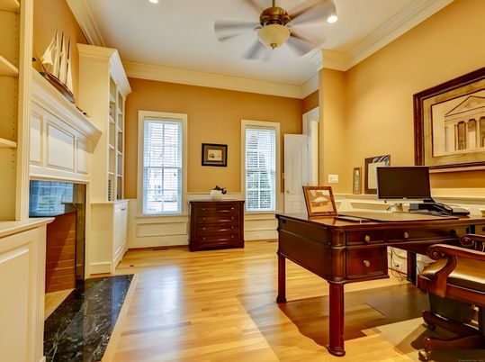 Home Office, Interior, Recessed Lighting, Wood Texture Flooring