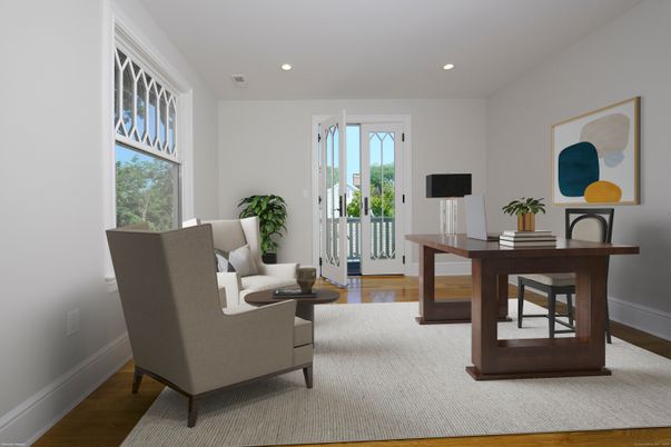 Home Office, Interior, Recessed Lighting, Wood Texture Flooring