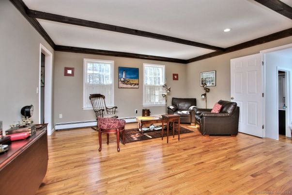 Interior, Living room, Recessed Lighting, Wooden Beams, Wood Texture Flooring