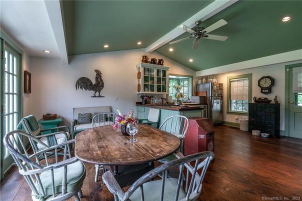 Dining room, Interior, Recessed Lighting, Wood Texture Flooring
