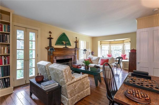 Dining room, Fireplace, Interior, Living room, Wood Texture Flooring