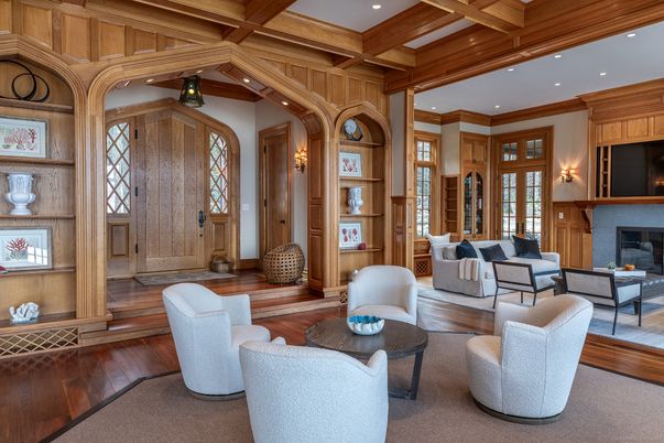 Fireplace, Interior, Living room, Recessed Lighting, Wooden Beams, Wooden Ceilings, Wood Texture Flooring, Wooden Walls