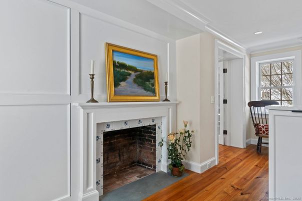 Fireplace, Interior, Recessed Lighting, Wood Texture Flooring