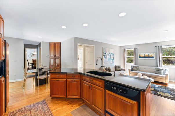 Dining room, Interior, Kitchen, Living room, Recessed Lighting, Wood Texture Flooring
