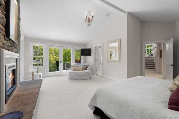 Bedroom, Chandelier, Fireplace, Interior