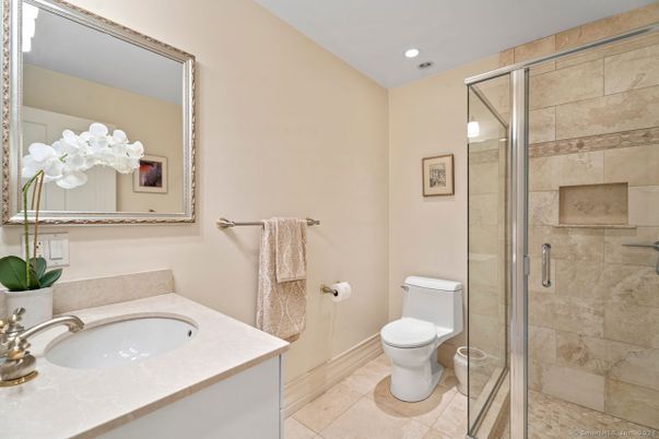 Bathroom, Glass Shower, Interior, Recessed Lighting