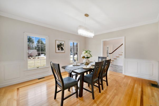 Chandelier, Dining room, Interior, Wood Texture Flooring