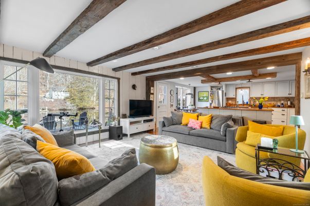 Interior, Kitchen, Living room, Recessed Lighting, Wooden Beams