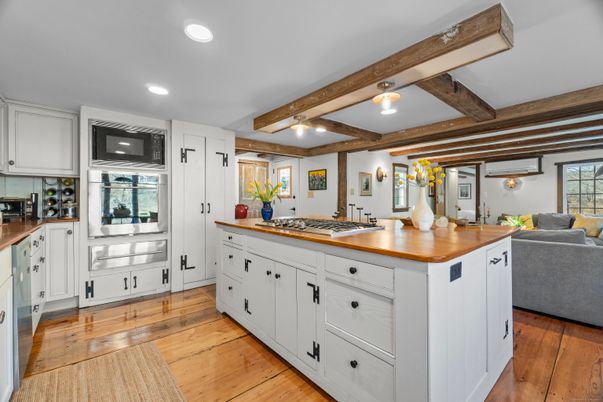 Interior, Kitchen, Recessed Lighting, Wooden Beams, Wood Texture Flooring