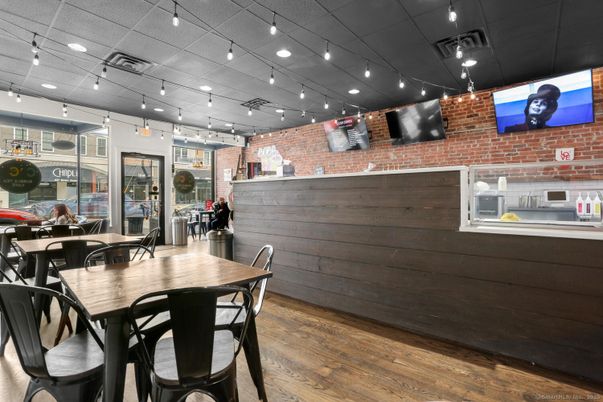 Dining room, Interior, Pendant Lights, Stone Walls, Wood Texture Flooring
