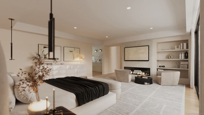 Bedroom, Fireplace, Interior, Living room, Pendant Lights, Recessed Lighting