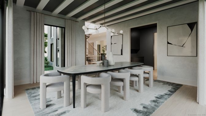 Dining room, Interior, Pendant Lights, Wood Texture Flooring