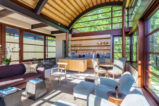 Dining room, Interior, Living room, Recessed Lighting, Sun Room, Wooden Beams, Wooden Ceilings