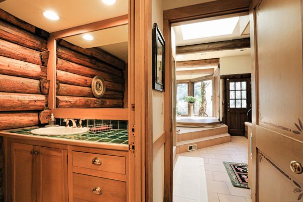 Bathroom, Dual Sink Vanities, Interior, Recessed Lighting, Wooden Walls