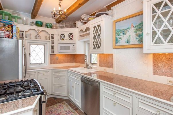 Interior, Kitchen, Pendant Lights, Stainless Steel Appliances, Wooden Beams